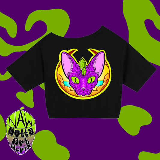 Crystal Kitty Shoulder O-sized Cotton T-Shirt