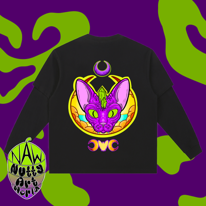 Crystal Kitty Layered Long Sleeve O-sized Tee