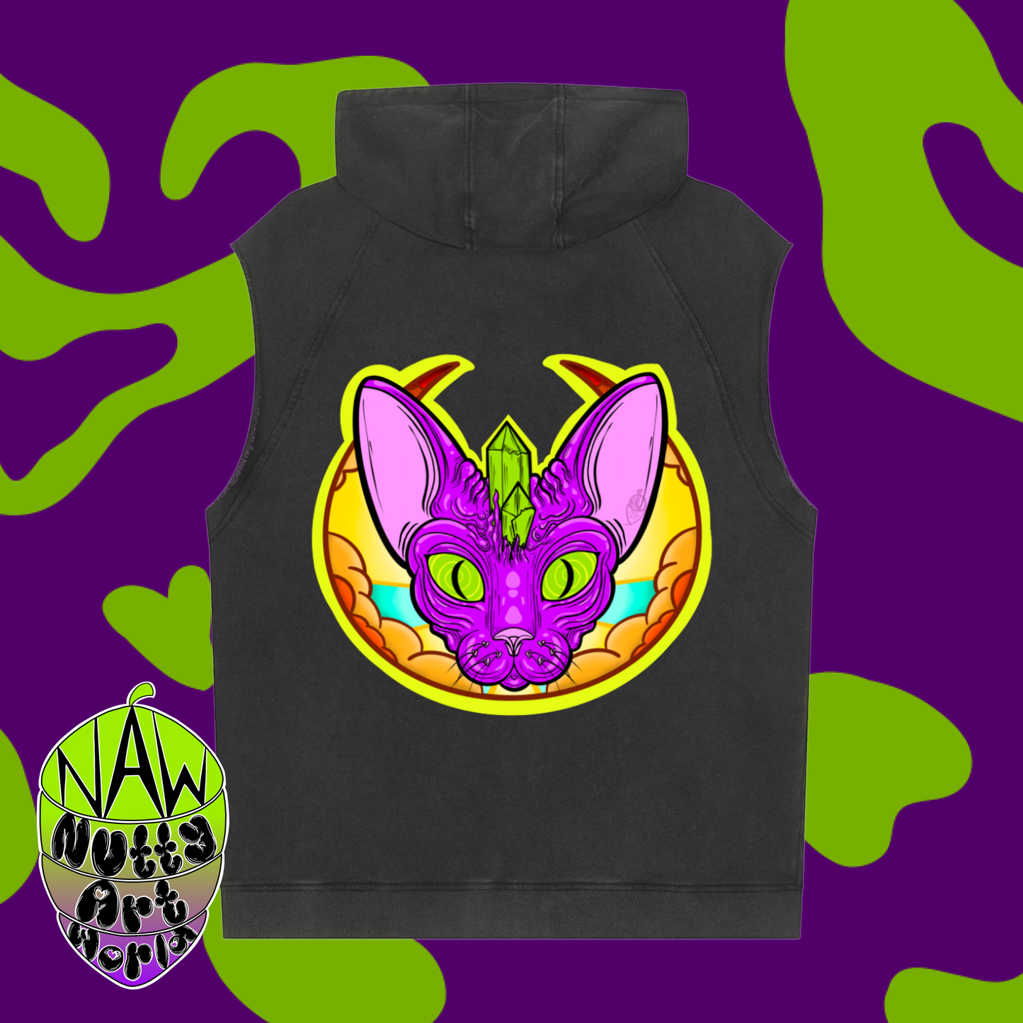 Crystal Kitty Snow Washed Sleeveless Hoodie