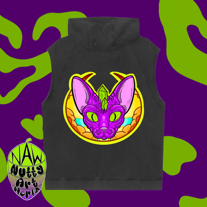 Crystal Kitty Snow Washed Sleeveless Hoodie