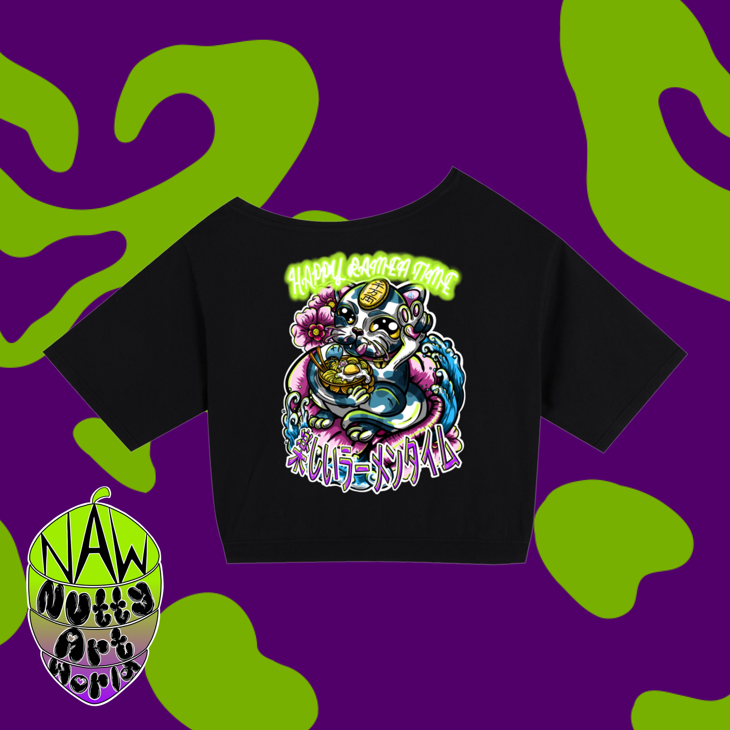 Happy Ramen Time! Shoulder Oversized Cotton T-Shirt