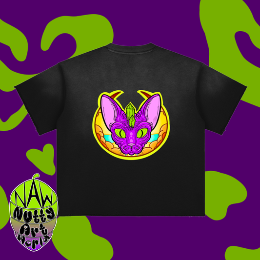 Crystal Kitty Sun Fade Raw Edge T-Shirt