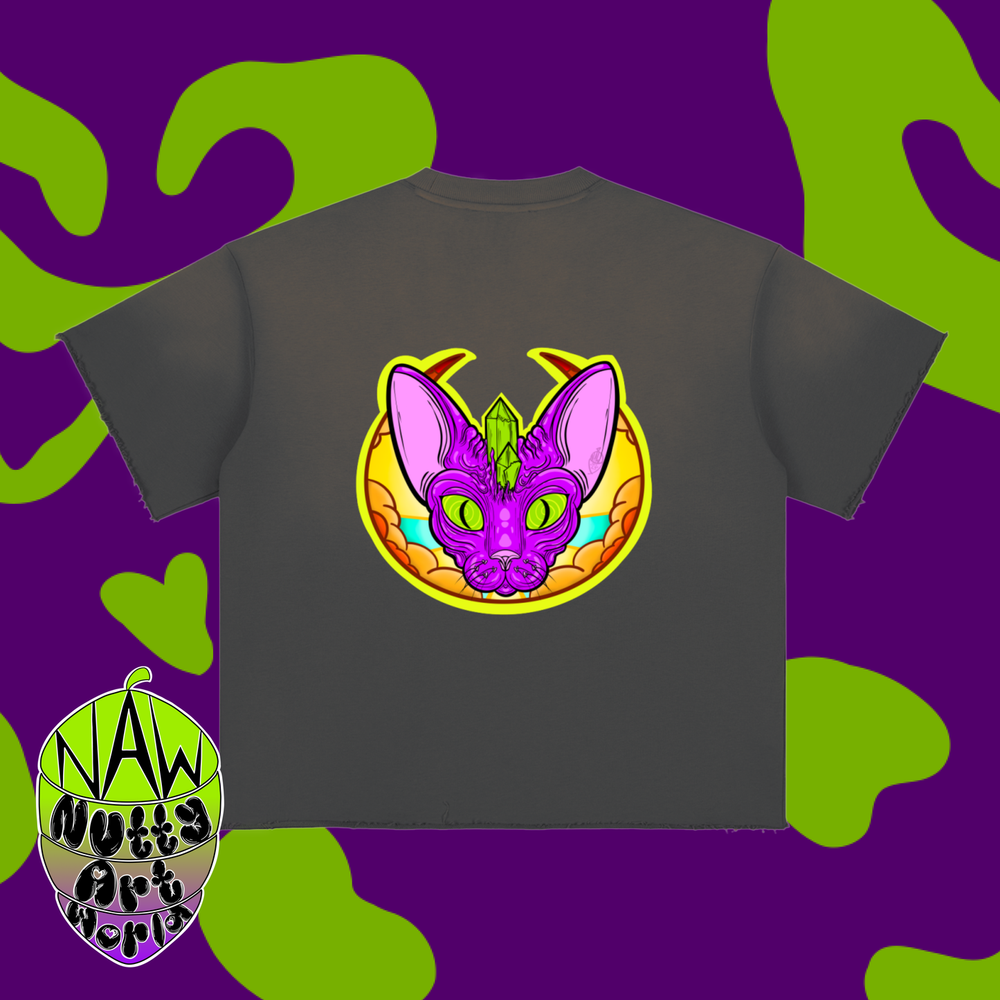 Crystal Kitty Sun Fade Raw Edge T-Shirt