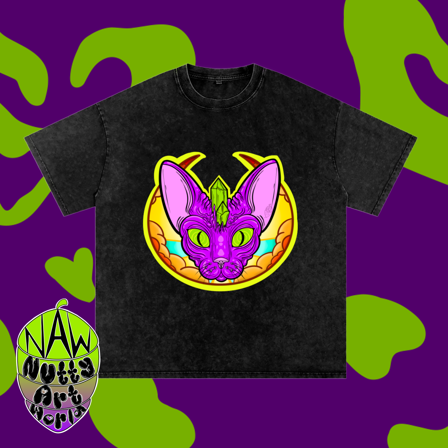 Crystal Kitty Snow Washed Oversized Cotton T-Shirt