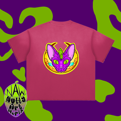 Crystal Kitty Sun Fade Raw Edge T-Shirt