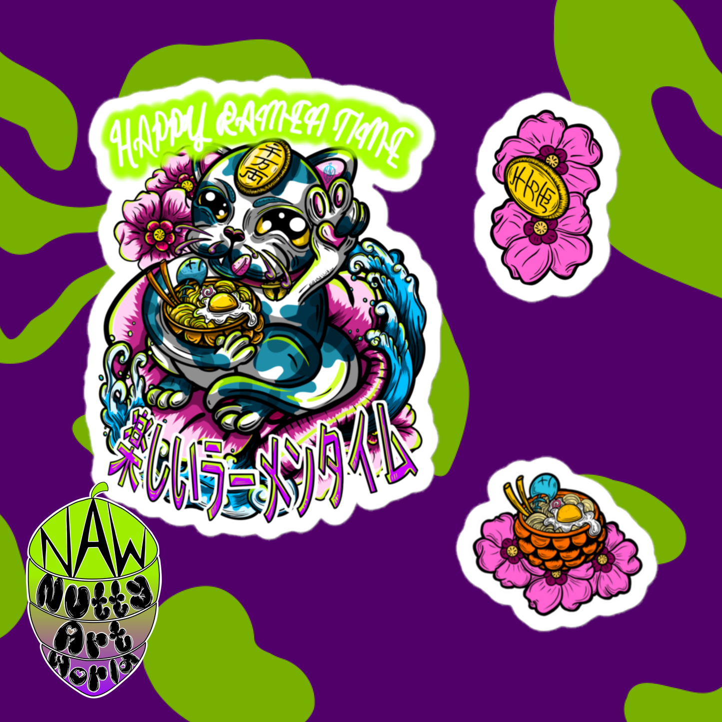 Ramen kitty Bubble-free stickers